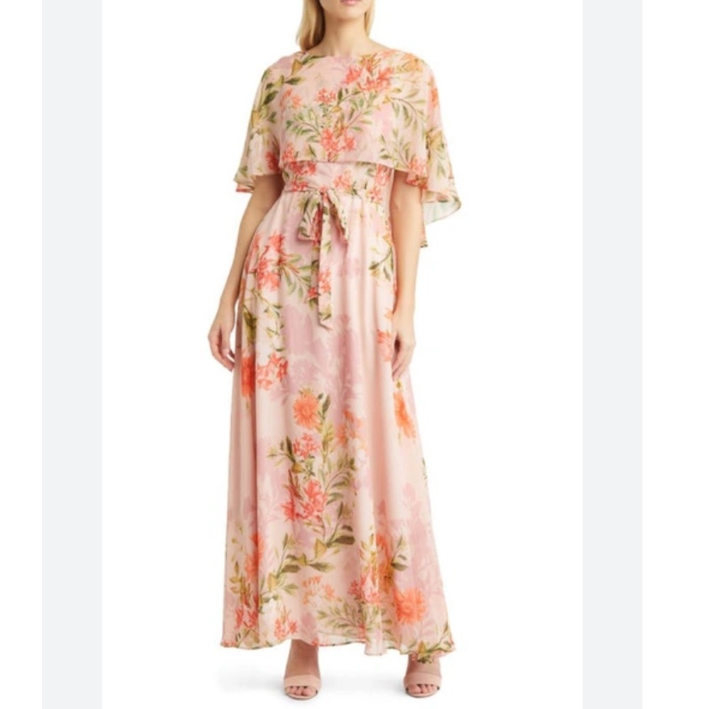 Eliza J Floral Capelet Overlay Maxi Dress NWT
